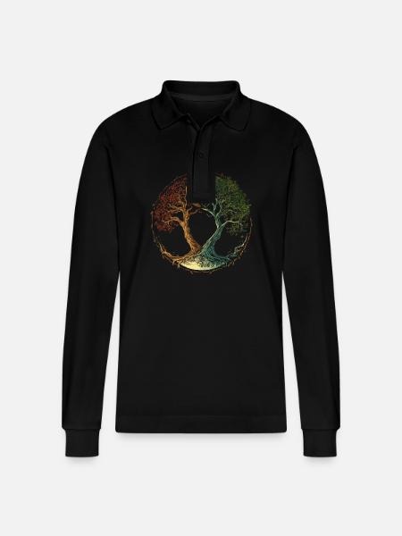 Livets træ med månen og årstiderne skifter - Stanley/Stella Prepster økologisk unisex langærmet poloshirt - sort