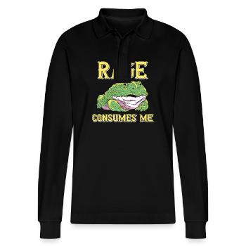 Anger Consumes Me Frog Humor Cartoon - Stanley/Stella Organic Unisex Long-Sleeved Polo Shirt Prepster - black - Front - Anna (173cm) & Nico (186cm)