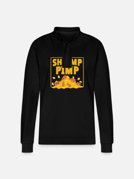 Shrimp Pimp: Crab and Gold - Stanley/Stella Organic Unisex Long-Sleeved Polo Shirt Prepster - black