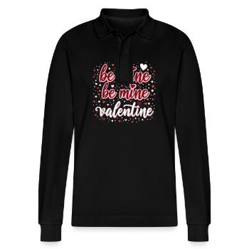 Be Mine Valentinstag Romantisches Outfit mit Herz - Stanley/Stella Unisex Bio-Langarm-Poloshirt Prepster - Schwarz - Vorne - Anna (173cm) & Nico (186cm)