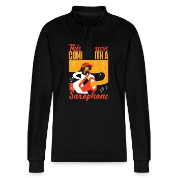 Saxophone This Princess Comes With - Stanley/Stella Organic Unisex Long-Sleeved Polo Shirt Prepster - black - Front - Anna (173cm) & Nico (186cm)
