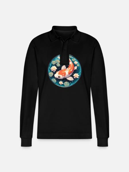 Koi Koi Carp - Stanley/Stella Organic Unisex Long-Sleeved Polo Shirt Prepster - black