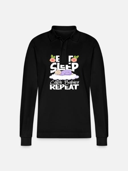 Midwife Eat Sleep Catch Babies Repeat - Stanley/Stella Organic Unisex Long-Sleeved Polo Shirt Prepster - black
