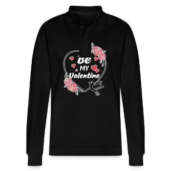 Be my Valentine - Cadeau de Saint-Valentin - Polo à manches longues bio PREPSTER Stanley/Stella Unisexe - noir - Devant - Anna (173cm) & Nico (186cm)