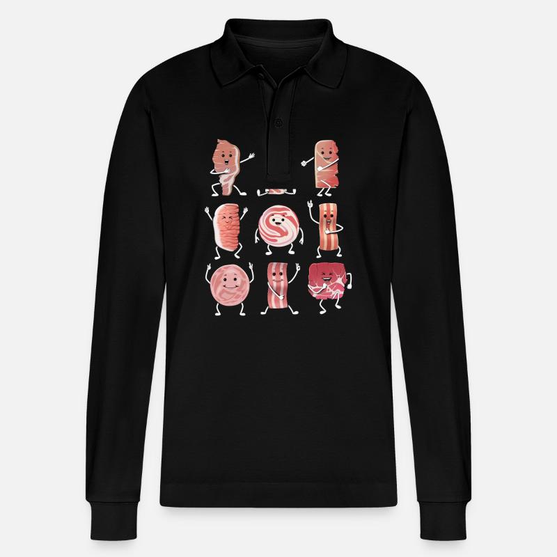 Funny Bacon - Stanley/Stella Organic Unisex Long-Sleeved Polo Shirt Prepster - black