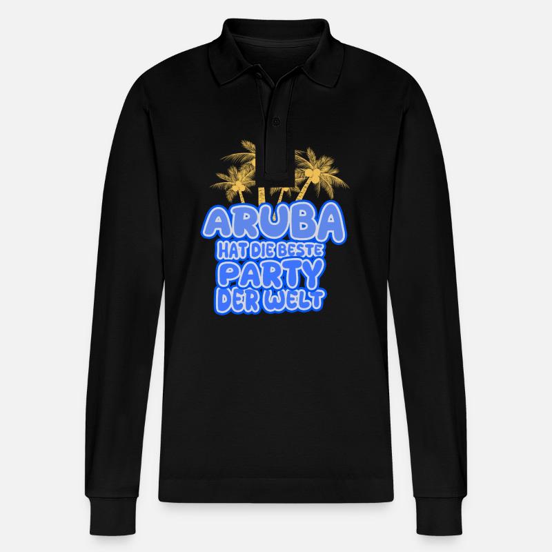 Urlaub Aruba - Stanley/Stella Unisex Bio-Langarm-Poloshirt Prepster - Schwarz