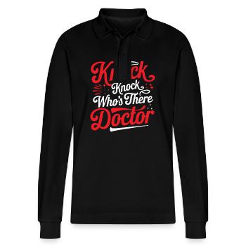 Knock Knock Who's There Doctor 50 - Stanley/Stella Unisex Bio-Langarm-Poloshirt Prepster - Schwarz - Vorne - Anna (173cm) & Nico (186cm)