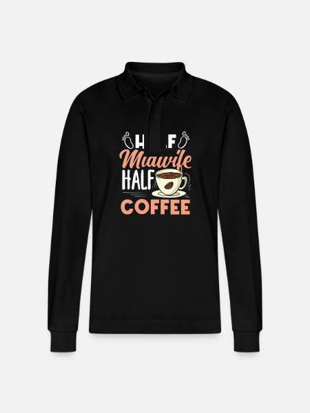 Half Midwife Half Coffee Lover - Stanley/Stella Organic Unisex Long-Sleeved Polo Shirt Prepster - black