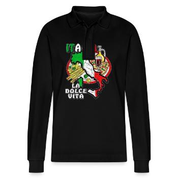 ITALIA LA DOLCE VITA - Stanley/Stella Organic Unisex Long-Sleeved Polo Shirt Prepster - black - Front - Anna (173cm) & Nico (186cm)
