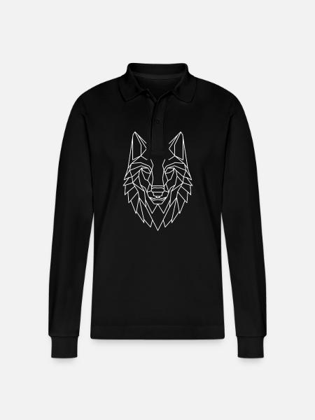 Wolf motif - Stanley/Stella Organic Unisex Long-Sleeved Polo Shirt Prepster - black
