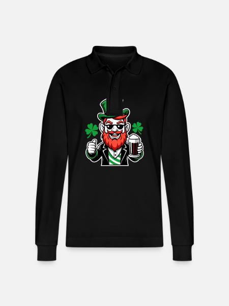 Leprechaun & Beer - Saint-Patrick - Irlande - Polo à manches longues bio PREPSTER Stanley/Stella Unisexe - noir