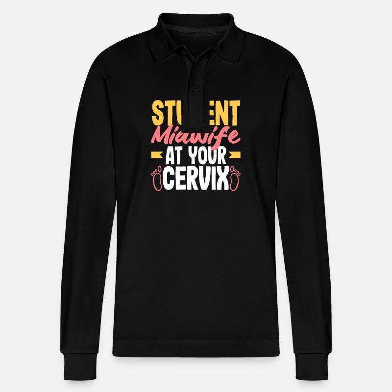 Studentische Hebamme Bei Deinem Gebärmutterhals - Stanley/Stella Unisex Bio-Langarm-Poloshirt Prepster - Schwarz