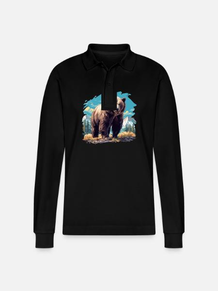 Kodiak Bear Kodiak Bear - Stanley/Stella Organic Unisex Long-Sleeved Polo Shirt Prepster - black