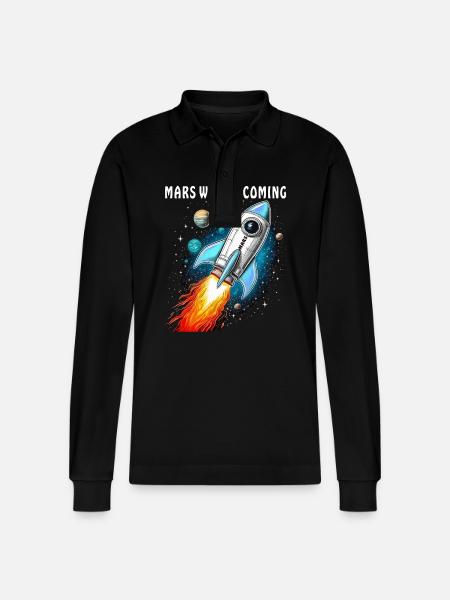 ROCKET MARS WE ARE COMING - Stanley/Stella Organic Unisex Long-Sleeved Polo Shirt Prepster - black