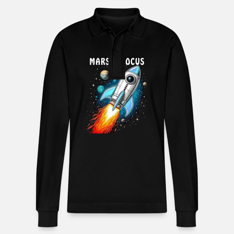 RAKETE MARS IN FOCUS - Stanley/Stella Unisex Bio-Langarm-Poloshirt Prepster - Schwarz