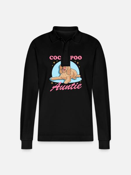 Cockapoo Aunt Dog Lover Gift - Stanley/Stella Organic Unisex Long-Sleeved Polo Shirt Prepster - black