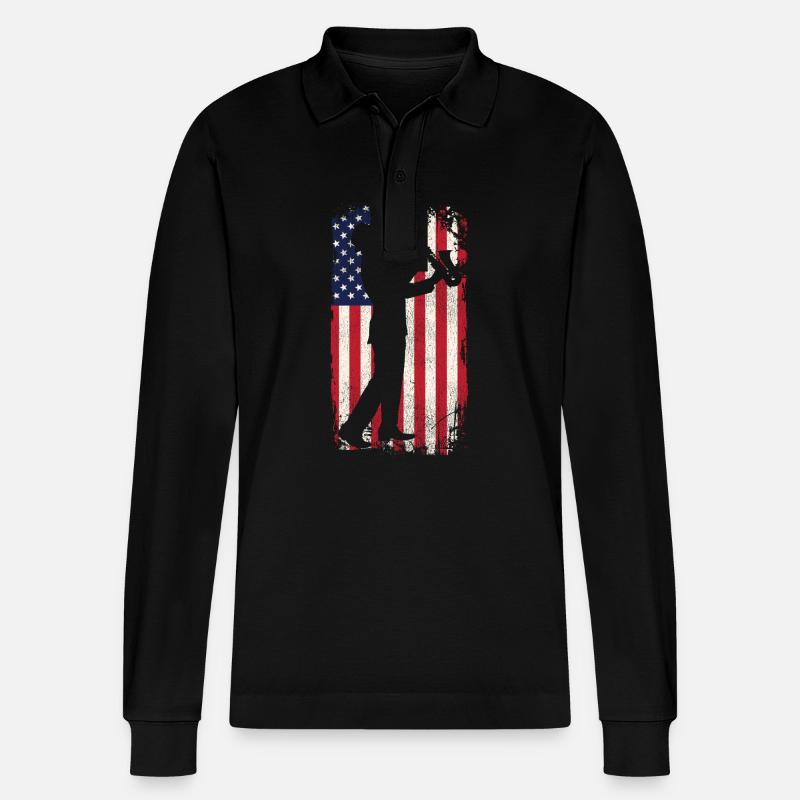 Saxophone American Flag - Stanley/Stella Unisex Bio-Langarm-Poloshirt Prepster - Schwarz