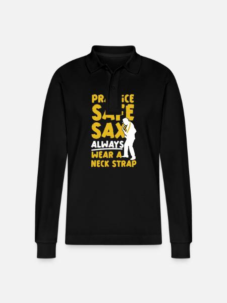 Saxophones Pun Practice Safe Sax - Stanley/Stella Organic Unisex Long-Sleeved Polo Shirt Prepster - black