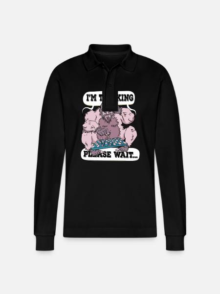 I'm thinking please wait Chess - Stanley/Stella Organic Unisex Long-Sleeved Polo Shirt Prepster - black