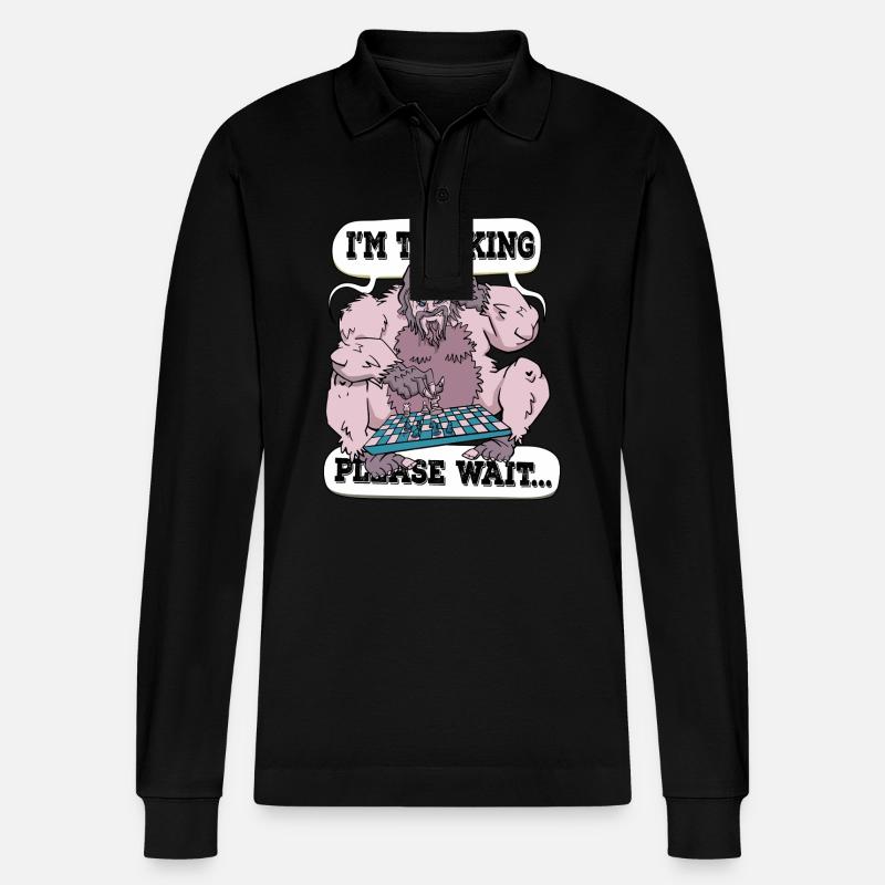 I'm thinking please wait Chess - Stanley/Stella Organic Unisex Long-Sleeved Polo Shirt Prepster - black