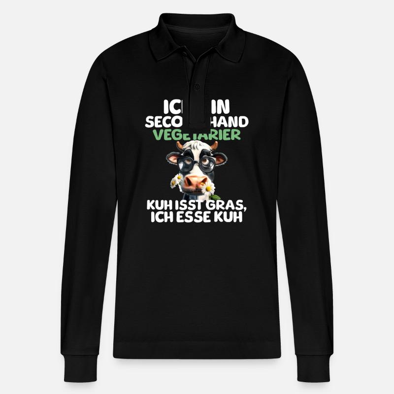 Second Hand Vegetarier - Stanley/Stella Unisex Bio-Langarm-Poloshirt Prepster - Schwarz