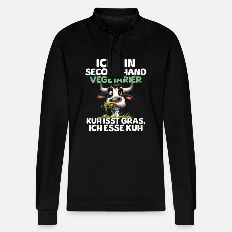 Second Hand Vegetarier - Stanley/Stella Unisex Bio-Langarm-Poloshirt Prepster - Schwarz