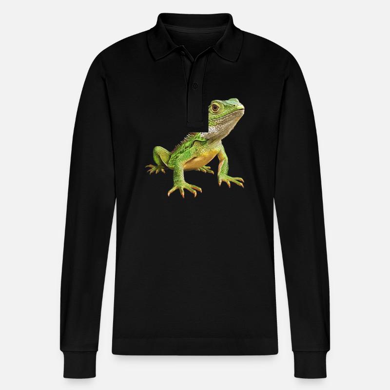 Lizards Lizard - Stanley/Stella Organic Unisex Long-Sleeved Polo Shirt Prepster - black