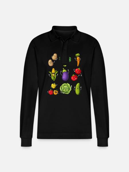 Funny Vegetables - Stanley/Stella Organic Unisex Long-Sleeved Polo Shirt Prepster - black