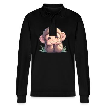 Macaque Macaque - Stanley/Stella Organic Unisex Long-Sleeved Polo Shirt Prepster - black - Front - Anna (173cm) & Nico (186cm)