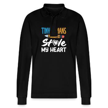 Elementary School Teacher Tiny Humans Stole My Heart - Stanley/Stella Organic Unisex Long-Sleeved Polo Shirt Prepster - black - Front - Anna (173cm) & Nico (186cm)