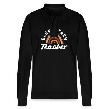 Elementary school teacher retro rainbow design - Stanley/Stella Organic Unisex Long-Sleeved Polo Shirt Prepster - black - Front - Anna (173cm) & Nico (186cm)