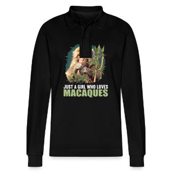 Macaque Macaque - Stanley/Stella Organic Unisex Long-Sleeved Polo Shirt Prepster - black - Front - Anna (173cm) & Nico (186cm)