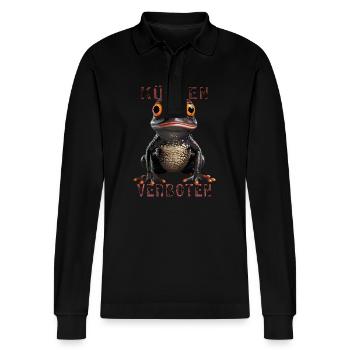 FROG KISSING FORBIDDEN - Stanley/Stella Organic Unisex Long-Sleeved Polo Shirt Prepster - black - Front - Anna (173cm) & Nico (186cm)