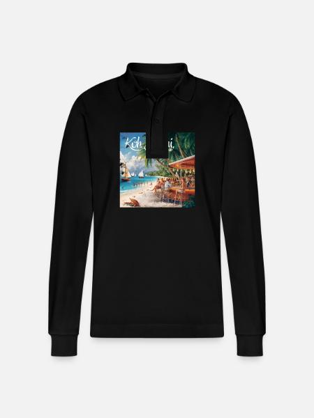 Koh Samui Thailand - Stanley/Stella Organic Unisex Long-Sleeved Polo Shirt Prepster - black