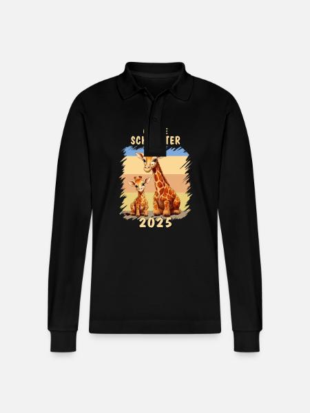GIRAFFES BECOME BIG SISTER 2025 - Stanley/Stella Organic Unisex Long-Sleeved Polo Shirt Prepster - black