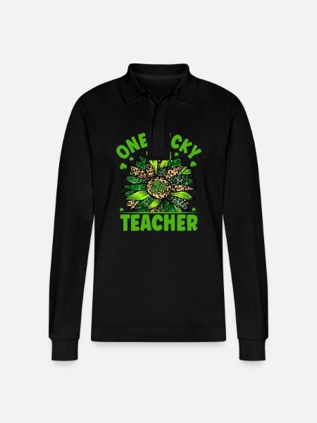 One Lucky Teacher - Stanley/Stella Organic Unisex Long-Sleeved Polo Shirt Prepster - black