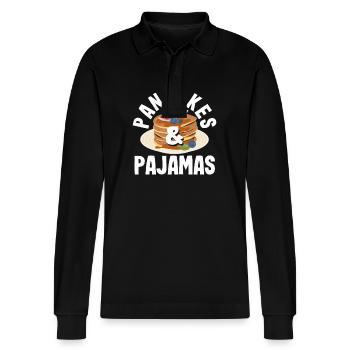 Pancakes and pyjamas Breakfast pleasure - Stanley/Stella Organic Unisex Long-Sleeved Polo Shirt Prepster - black - Front - Anna (173cm) & Nico (186cm)