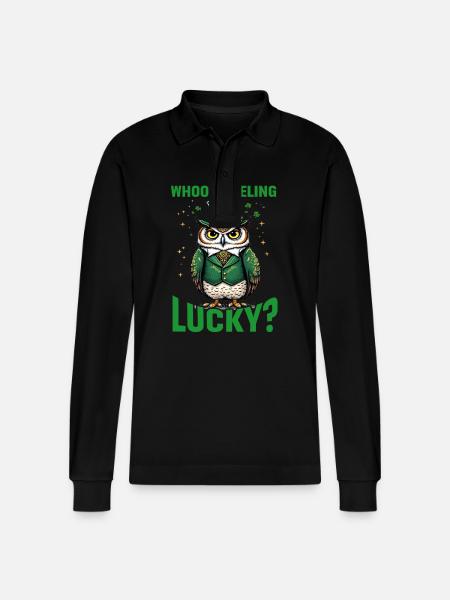 Whoo's feeling Lucky? - Stanley/Stella Organic Unisex Long-Sleeved Polo Shirt Prepster - black