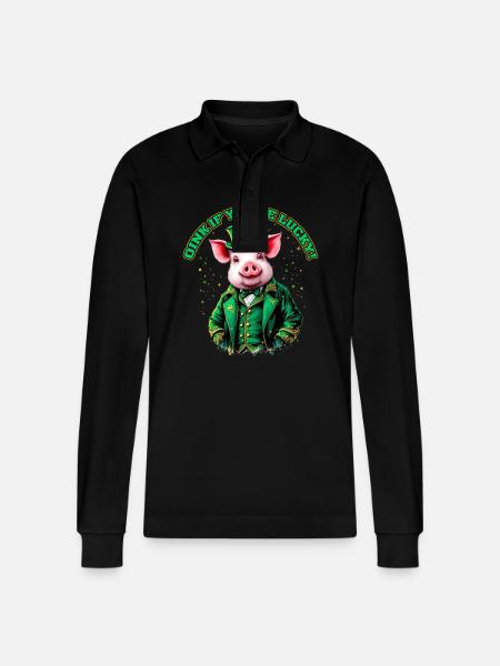 Oink you're Lucky - Stanley/Stella Organic Unisex Long-Sleeved Polo Shirt Prepster - black