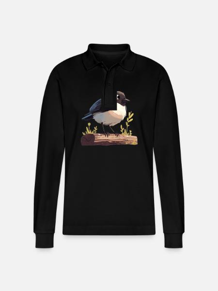 Magpies Magpie - Stanley/Stella Organic Unisex Long-Sleeved Polo Shirt Prepster - black