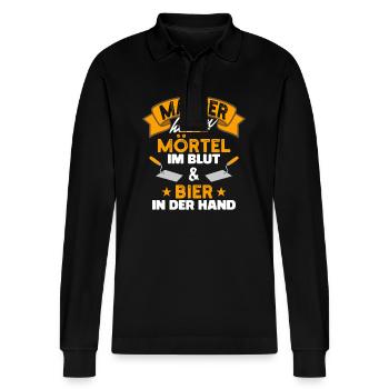 Maurer Haben Mörtel Im Blut Und Bier In Der Hand - Stanley/Stella Unisex Bio-Langarm-Poloshirt Prepster - Schwarz - Vorne - Anna (173cm) & Nico (186cm)