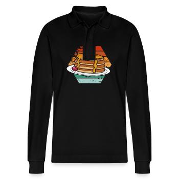 Retro Pancakes with Maple Syrup Delight - Stanley/Stella Organic Unisex Long-Sleeved Polo Shirt Prepster - black - Front - Anna (173cm) & Nico (186cm)
