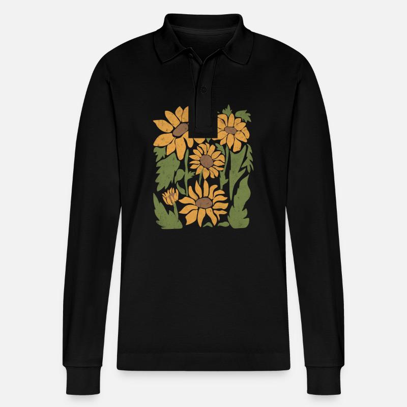 Boho Tournesol Fleurs sauvages - Polo à manches longues bio PREPSTER Stanley/Stella Unisexe - noir