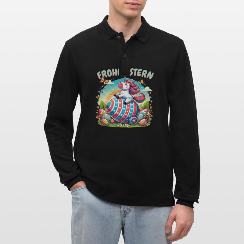 Easter Happy Easter Easter Bunny Easter Egg Spring Stanley/Stella Organic Unisex Long-Sleeved Polo Shirt Prepster