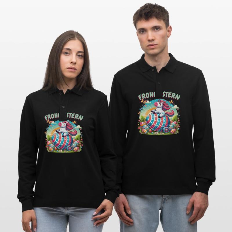 Easter Happy Easter Easter Bunny Easter Egg Spring Stanley/Stella Organic Unisex Long-Sleeved Polo Shirt Prepster