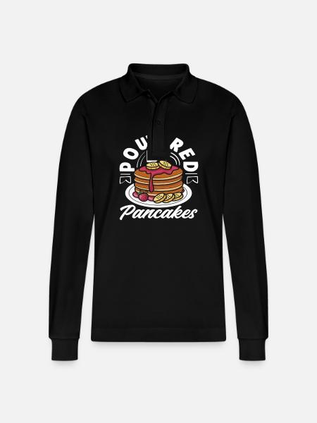 Powered by Pancakes Enjoyment - Stanley/Stella Organic Unisex Long-Sleeved Polo Shirt Prepster - black