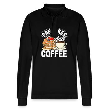 Pancakes and coffee for breakfast lovers - Stanley/Stella Organic Unisex Long-Sleeved Polo Shirt Prepster - black - Front - Anna (173cm) & Nico (186cm)
