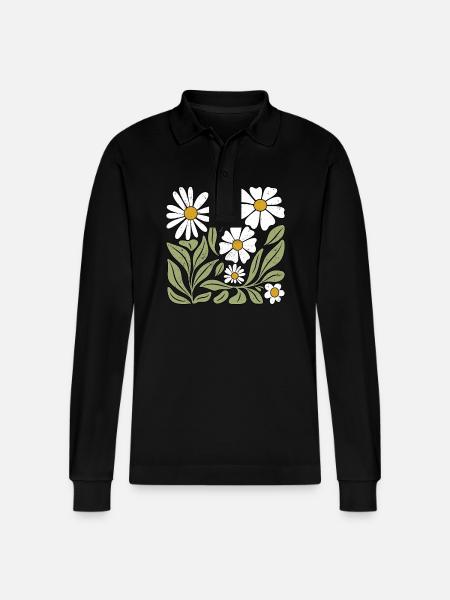 Gänseblümchen Blume Boho Blumen - Stanley/Stella Unisex Bio-Langarm-Poloshirt Prepster - Schwarz