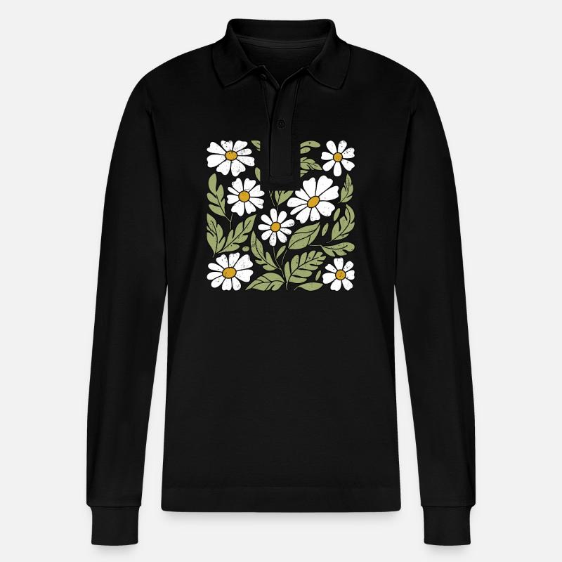 Gänseblümchen Blumen - Stanley/Stella Unisex Bio-Langarm-Poloshirt Prepster - Schwarz