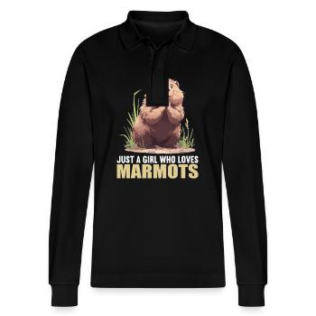 Marmots Groundhog - Stanley/Stella Organic Unisex Long-Sleeved Polo Shirt Prepster - black - Front - Anna (173cm) & Nico (186cm)